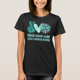 Camiseta Peace Love Cure Fragile X Syndrome de Cinta Verde