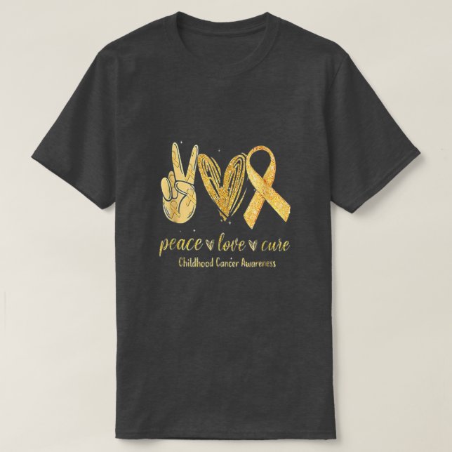 Camiseta Peace Love Cure Gold Ribbon (Diseño del anverso)