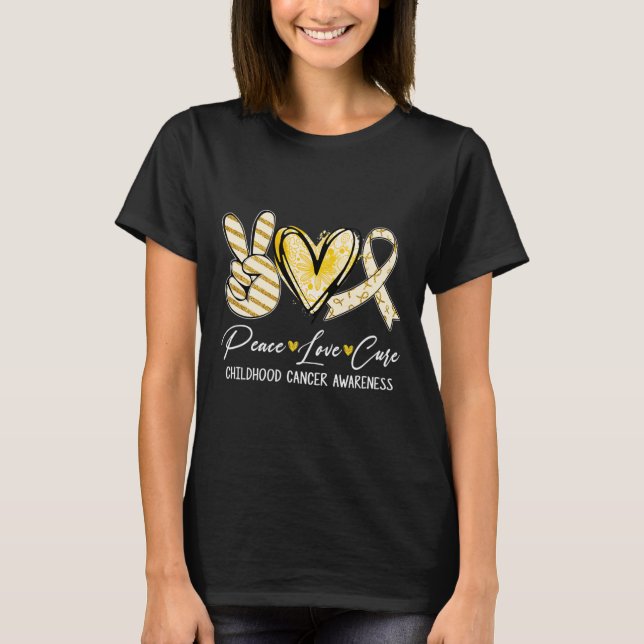 Camiseta Peace Love Cure Gold Ribbon (Anverso)