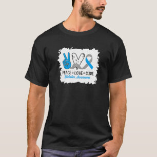 Camiseta Peace Love Cure Gray Blue Ribbon Diabetes Awares