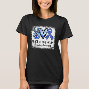 Camiseta Peace Love Cure Gray Blue Ribbon Diabetes Awares