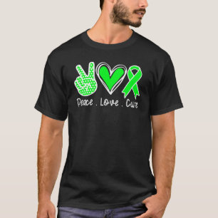Camiseta Peace Love Cure Green Ribbon Duchenne Muscular Dys