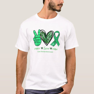 Camiseta Peace Love Cure Green Ribbon Hepage Disease Awaren