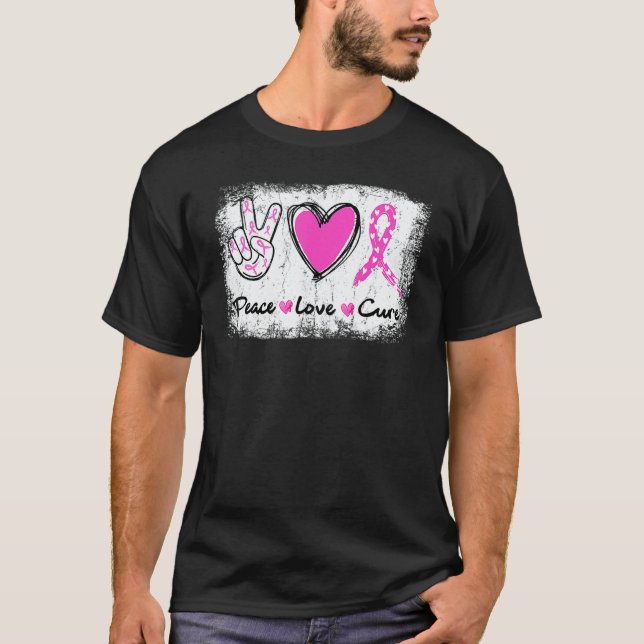 Camiseta Peace Love Cure Heart Pink Ribbon In October We We (Anverso)