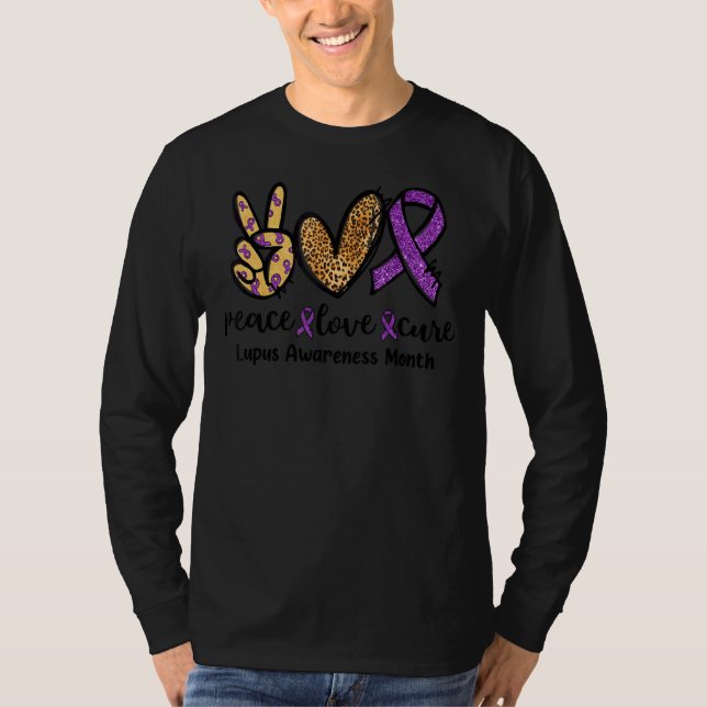 Camiseta Peace Love Cure Leopard Heart Lupus Awareness Mont (Anverso)