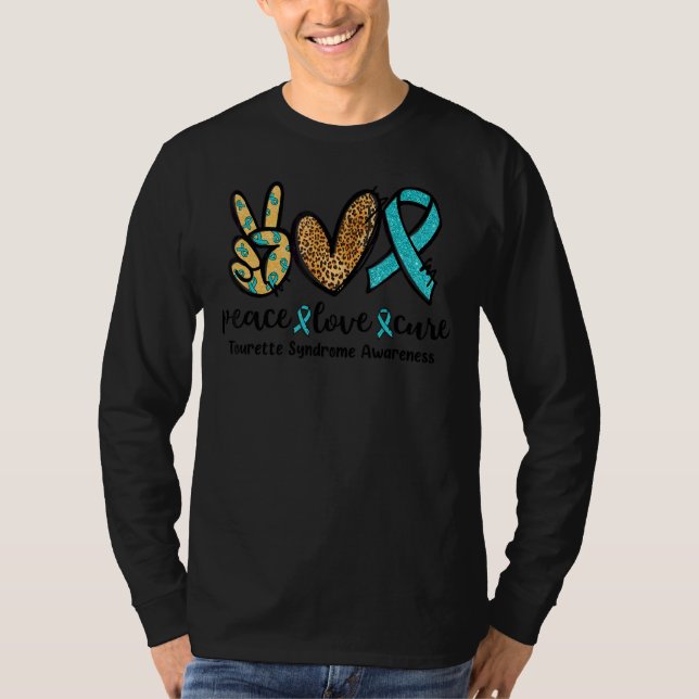 Camiseta Peace Love Cure Leopard Heart Tourette Syndrome Aw (Anverso)