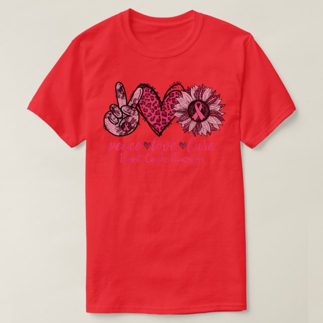 Camiseta Peace Love Cure Leopard Sunflowers Cancer Mama A (Diseño del anverso)