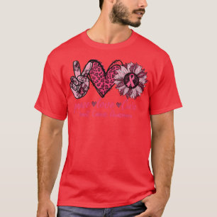Camiseta Peace Love Cure Leopard Sunflowers Cancer Mama A