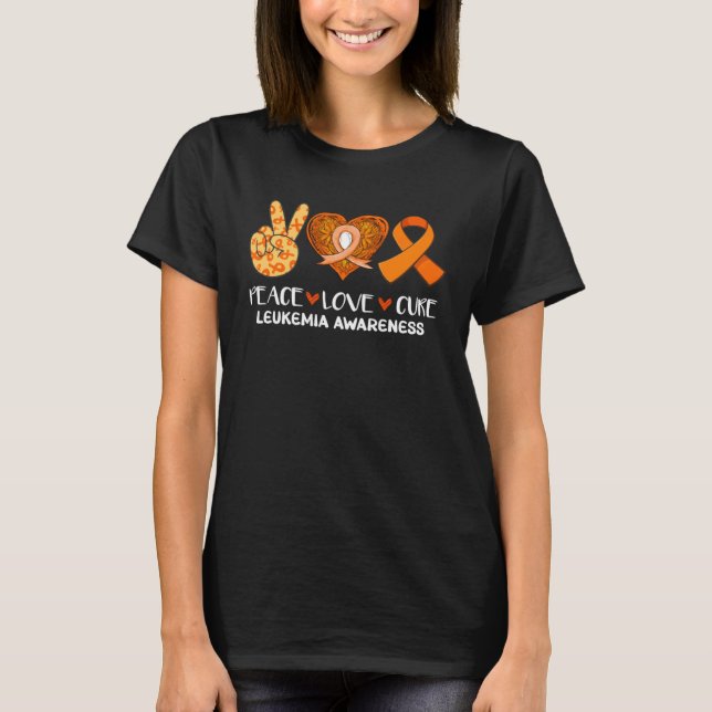 Camiseta Peace Love Cure Leukemia Awareness Naranja Ribbon  (Anverso)