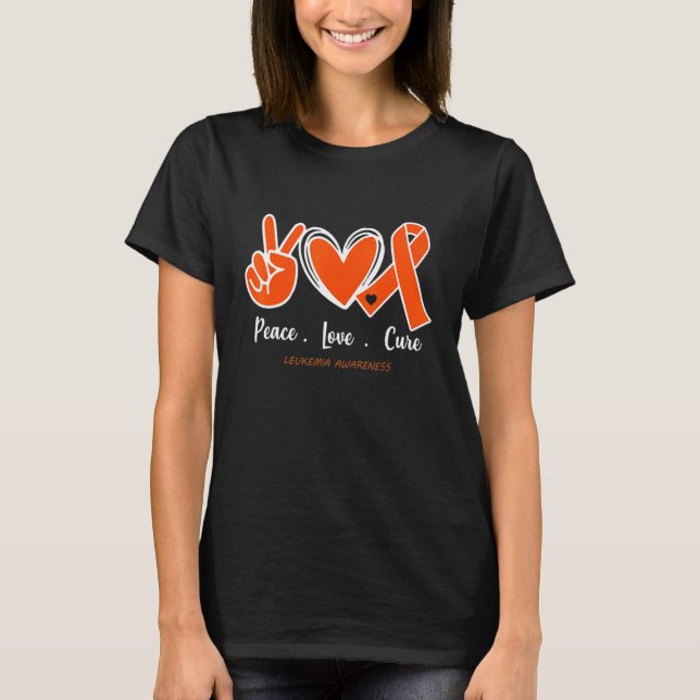 Camiseta Peace Love Cure Leukemia Awareness Naranja Ribbon  (Anverso)