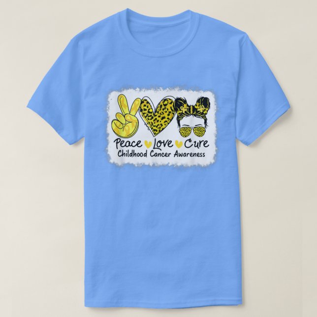 Camiseta Peace Love Cure Messy Bun Childhood Cancer Awarene (Diseño del anverso)