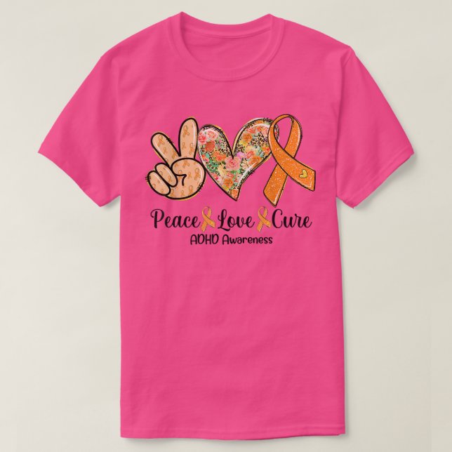 Camiseta Peace Love Cure Naranja Ribbon TDAH Awareness Gift (Diseño del anverso)