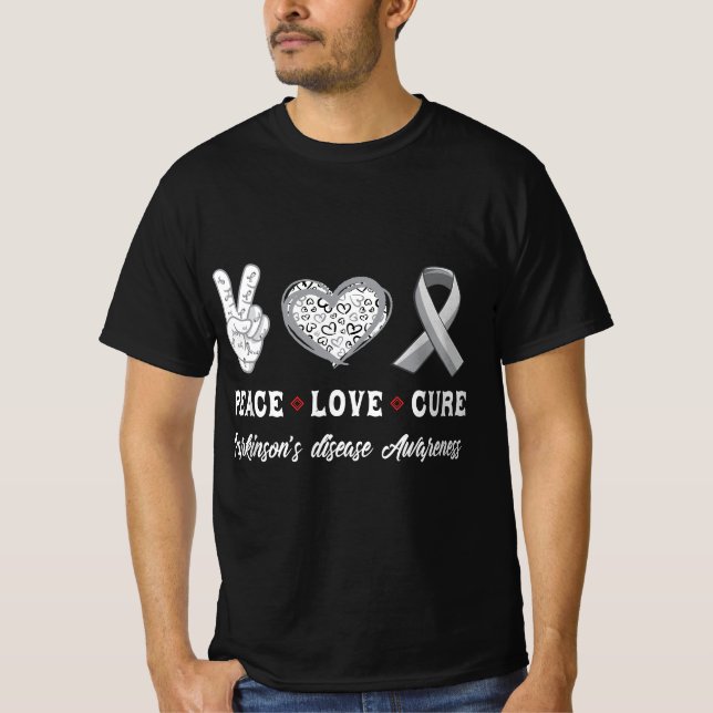 Camiseta Peace Love cure Parkinson's disease awareness men  (Anverso)