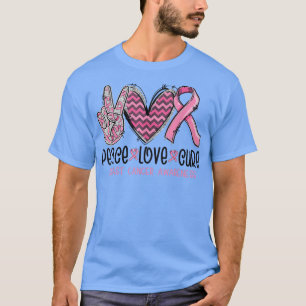 Camiseta Peace Love Cure Pink Ribbon Cancer Breast Awarenes