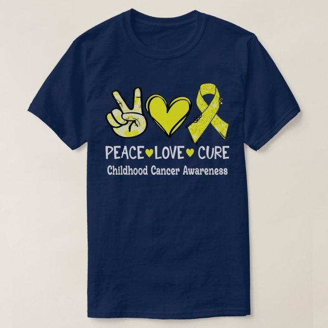 Camiseta Peace Love Cure Pink Ribbon Children Cancer Aware (Diseño del anverso)