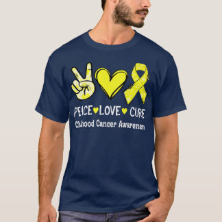 Camiseta Peace Love Cure Pink Ribbon Children Cancer Aware