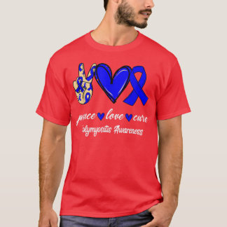 Camiseta Peace Love Cure Polymyositis Blue Ribbon Awareness