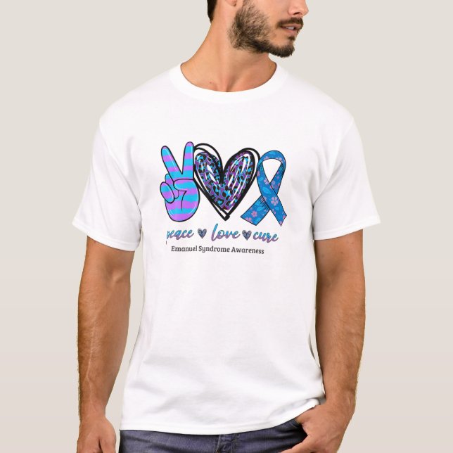 Camiseta Peace Love Cure Purple And Blue Ribbon Emanuel Syn (Anverso)