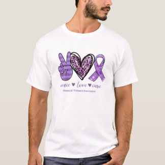 Camiseta Peace Love Cure Purple Ribbon Violencia doméstica
