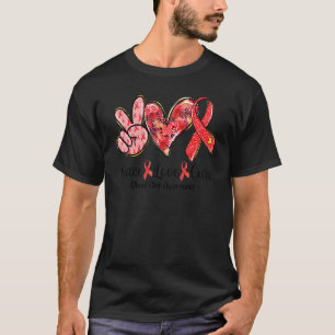 Camiseta Peace Love Cure Red Ribbon Sensibilización sobre l