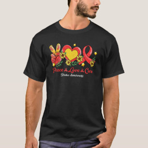 Camiseta Peace Love Cure Red Ribbon Stroke Awareness