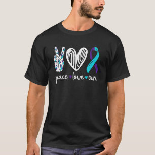 Camiseta Peace Love Cure Ribbon Heart Mental Health Suicidi