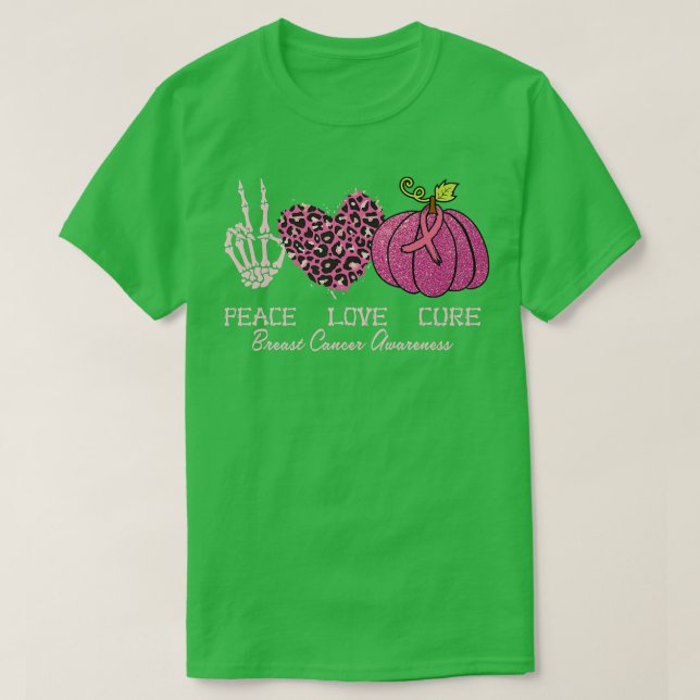 Camiseta Peace Love Cure Skeleton Pink Leopard Pumpkin Brea (Diseño del anverso)