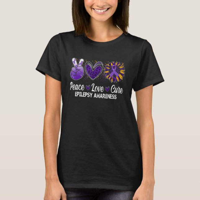 Camiseta Peace Love Cure Sunflower   Epilepsy Awareness War (Anverso)