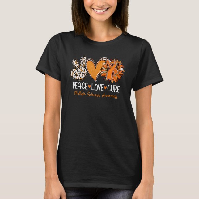 Camiseta Peace Love Cure Sunflower Multiple Sclerosis Aware (Anverso)