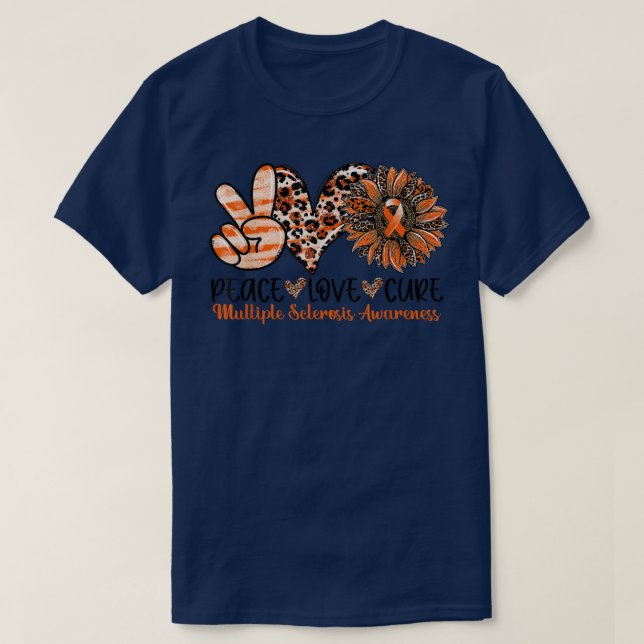 Camiseta Peace Love Cure Sunflower Naranja Ribbon Multiple  (Diseño del anverso)