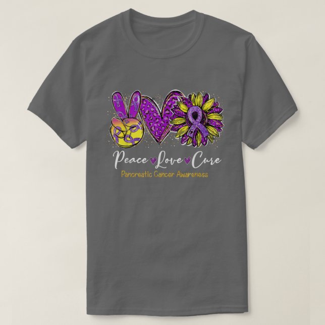 Camiseta Peace love cure sunflower pancreatic cancer awaren (Diseño del anverso)
