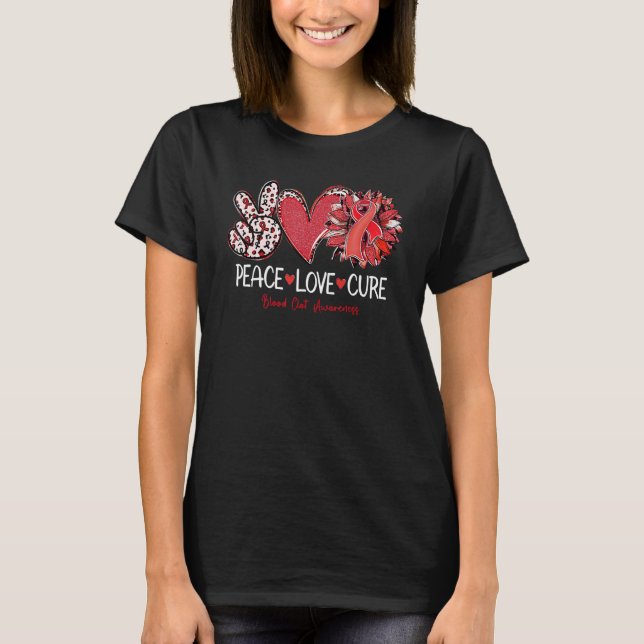 Camiseta Peace Love Cure Sunflower Red Ribbon Blogueo Clot  (Anverso)