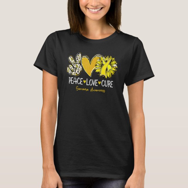 Camiseta Peace Love Cure Sunflower Yellow Ribbon Sarcoma Aw (Anverso)