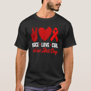 Camiseta Peace Love Cure World HIV AIDS Day Awaration Red R