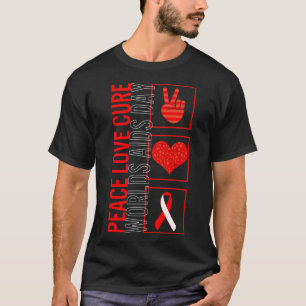 Camiseta Peace Love Cure Worlds Aids Day T Shirt