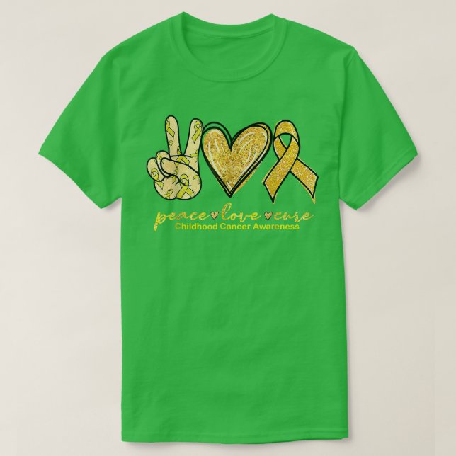 Camiseta Peace Love Cure Yellow Ribbon Children Cancer Awa (Diseño del anverso)