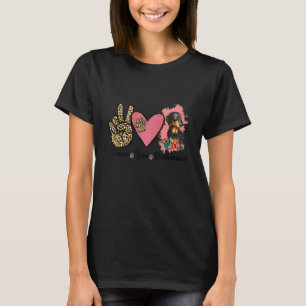 Camiseta Peace Love Dachshund Leopard Heart Floral Mascota
