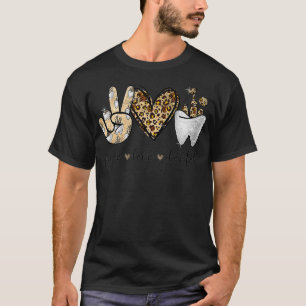 Camiseta Peace Love Dental Leopard Heart Teeth Cute Dentist