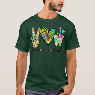 Camiseta Peace Love Dental Tie Dye Heart the Cute Dentist