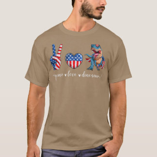 Camiseta Peace Love Dinosaur Patriotic Bandera de Estados U