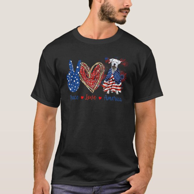 Camiseta Peace Love Dogo Argentino Dog Patriotic America Fl (Anverso)