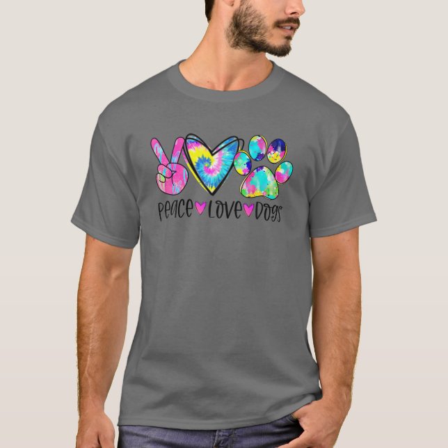 Camiseta Peace Love Dogs Tie Dye Dog Paw Dog Mom Dog Lover (Anverso)
