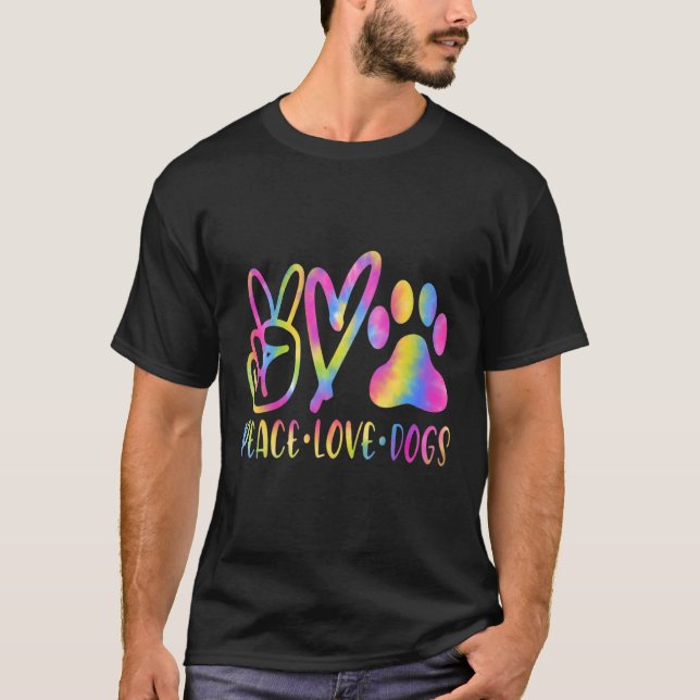 Camiseta Peace Love Dogs Tie Dye Rescue Puppy Dog mujeres y (Anverso)