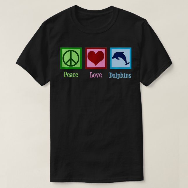 Camiseta Peace Love Dolphins Cute Blue Dolphin Zip  (Diseño del anverso)