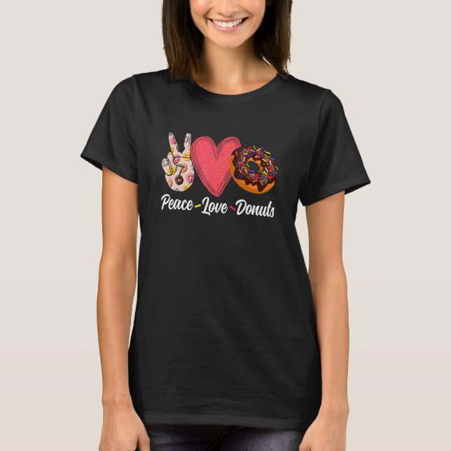 Camiseta Peace Love Donuts Doughnut Men Boys Chica (Anverso)