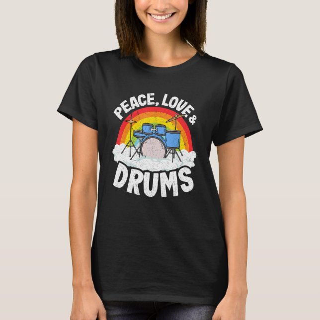 Camiseta Peace Love & Drums Rainbow Percussionist Drummer 1 (Anverso)