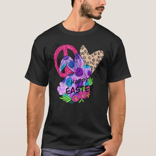 Camiseta Peace Love Easter Bunny Leopard Graphic Easter Day (Anverso)