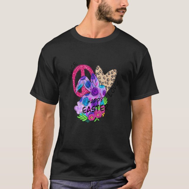 Camiseta Peace Love Easter Bunny Leopard Graphic Easter Day (Anverso)