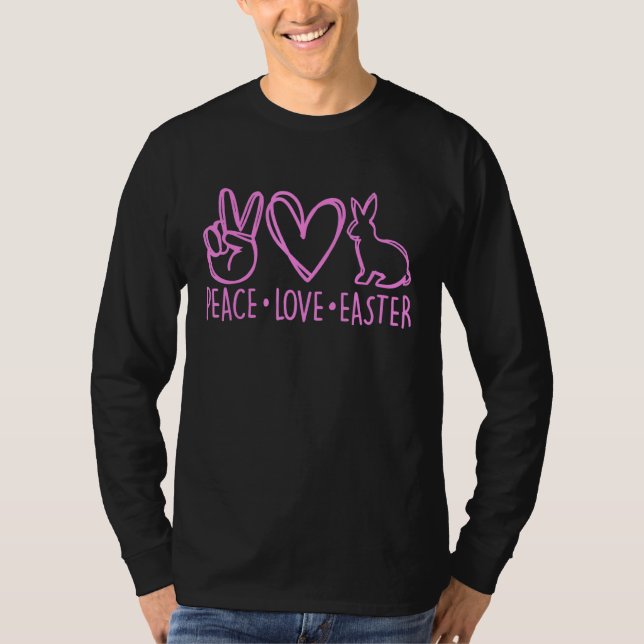 Camiseta Peace Love Easter Cute Bunny Eggs Feliz Día de Pas (Anverso)