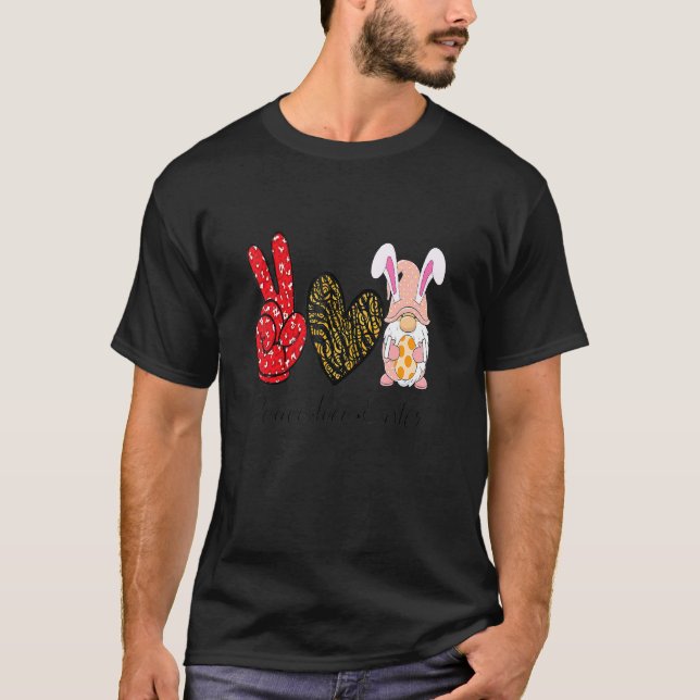 Camiseta Peace Love Easter Gnome Leopard Graphic Easter Day (Anverso)